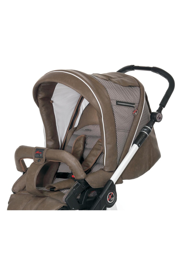 Vežimėlis Xperia Capppuccino/Weis 2-in1 (lopšys) su užvalkalu kojoms ir rankine